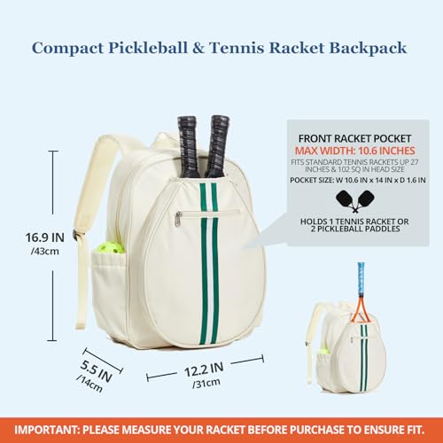 Pickleball Bag Backpack Fits 2 to 6 Paddles, Large Pickle ball Bags for Men and Women with Shoe Compartment and Fence Hook, Great Pickleball Gifts - color: Beige