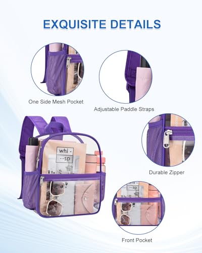 Clear Backpack for Stadium Events, 12x12x6 Small Clear Plastic bag with Reinforced Straps for Game Security Festival Concert - color: Purple
