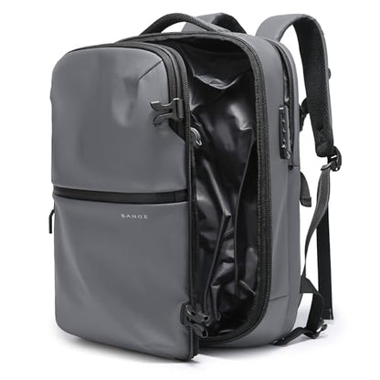 BANGE Travel Backpack with Vacuum Pocket and TSA lock version can hold 15.6 inch Laptop suitable Overnight Flight Approved Anti-theft Bag - color: Grey With Air Pump