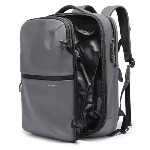 BANGE Travel Backpack with Vacuum Pocket and TSA lock version can hold 15.6 inch Laptop suitable Overnight Flight Approved Anti-theft Bag - color: Grey With Air Pump