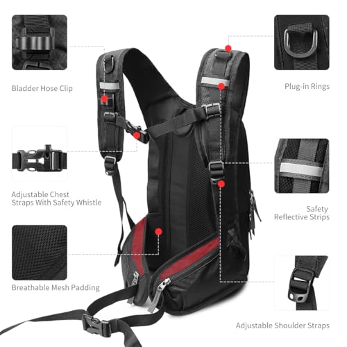 Hydration Pack, Insulated Hydration Backpack with 2L Hydration Bladder, Hiking Backpack for Men Women Kids, Water Backpack for Hiking, Running, Cycling, Camping - color: Black Red