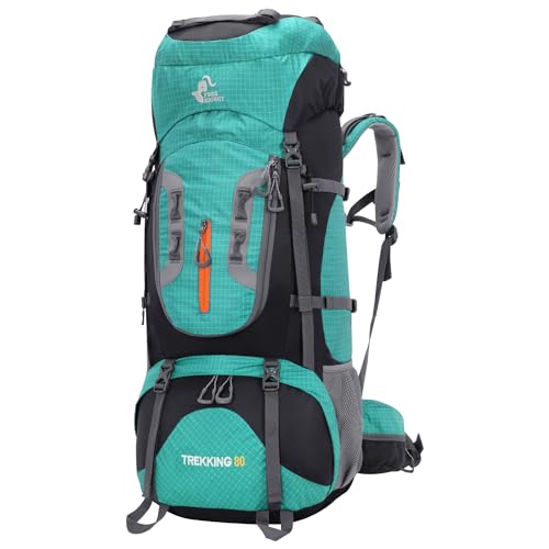 Bseash 80L Waterproof Hiking Camping Backpack with Rain Cover, Lightweight Outdoor Sport Travel Daypack for Climbing Touring (Lake Green) - color: Lake Green