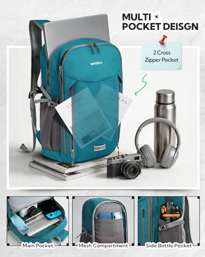 WATERFLY Lightweight Packable Backpack, 25L Small Foldable Travel Daypack | Multi-Pocket with Luggage Strap, Breathable Back Pad, Comfortable to wear, Easy to Fold, Compact Day Pack for Hiking Outdoor - color: Peacock Blue