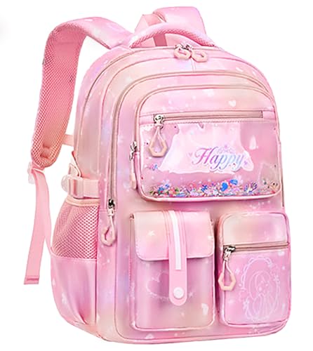 MCWTH Backpack for Teen Girls, Kawaii Cute Kids Elementary Student School Backpacks (Happy Pink) - color: Happy Pink