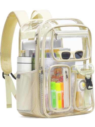 Clear Backpack for School, 17" Heavy Duty Double-Layer Clear Bookbag - color: Beige-17″, size: Medium