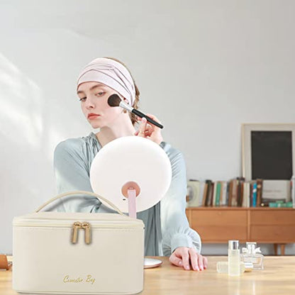 Meiyuuo Makeup Bag Large Cosmetic Bags for Women Girls Cute Travel Zipper Pouch Toiletry Organizer for Beauty Essentials Waterproof (Beige) - color: Light Beige