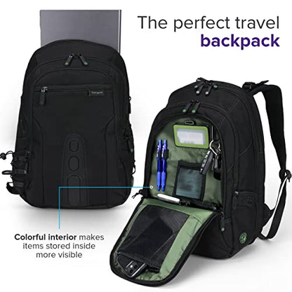 Targus Spruce EcoSmart Travel Laptop Backpack for 17 inch Laptops, TSA-Friendly Carry On Backpack Laptop Bag for Work and Travel, Black (TBB019US) - size: 17 inch