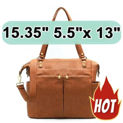MOMINSIDE Diaper Bag Tote, 4 in 1 Leather Diaper Bag Backpack with 13 Pockets, Convertible Baby Bag for mom,Hospital bag Pañaleras Para Bebe, Changing Pad, 4 Large Insulated Pockets(Brown) - color: Brown
