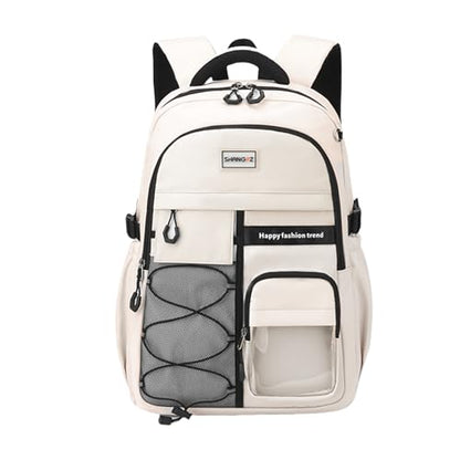 Laptop Backpack Large Cool Aesthetic Waterproof Hiking Travel Backpacks Multiple Pockets Book Bag for College Women Men (Beige) - color: Beige