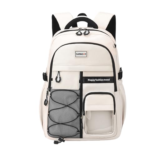 Laptop Backpack Large Cool Aesthetic Waterproof Hiking Travel Backpacks Multiple Pockets Book Bag for College Women Men (Beige) - color: Beige