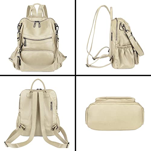 Uromee Travel Backpack Purse for Women Vegan Leather Ladies Fashion Tassel Shoulder Bag Convertible - color: 0243 White