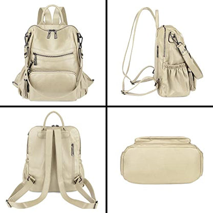 Uromee Travel Backpack Purse for Women Vegan Leather Ladies Fashion Tassel Shoulder Bag Convertible - color: 0243 White
