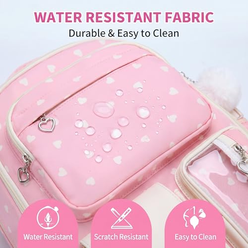 3PCS Kids Backpack Set, School Backpack with Lunch Bag & Pencil Case, Lightweight Waterproof Bookbag for Kids (Pink Heart) - color: Pink Heart