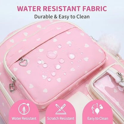 3PCS Kids Backpack Set, School Backpack with Lunch Bag & Pencil Case, Lightweight Waterproof Bookbag for Kids (Pink Heart) - color: Pink Heart