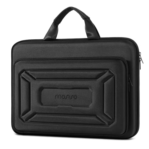 MOSISO 15.6 inch Laptop Hard Case, 15-16 inch Waterproof Shockproof Computer Bag Compatible with MacBook HP Dell Lenovo Asus, Geometric Splicing Carrying Sleeve Bag with Handle&Raised Pocket, Black