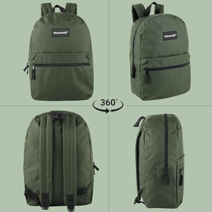 Trail maker 24 Pack- Classic 17 Inch Backpacks in Bulk Wholesale Back Packs for Boys and Girls - color: Green