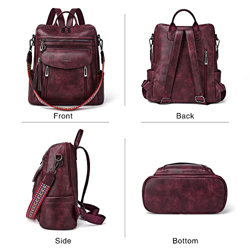 Shrrie Backpack Purse for Women Fashion Leather Backpack Purse Designer Travel Backpack Convertible Shoulder Bag with Wristlet - color: 1-8 Two-tone Maroon