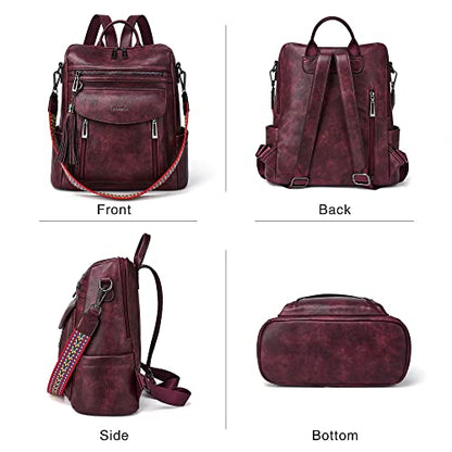 Shrrie Backpack Purse for Women Fashion Leather Backpack Purse Designer Travel Backpack Convertible Shoulder Bag with Wristlet - color: 1-8 Two-tone Maroon