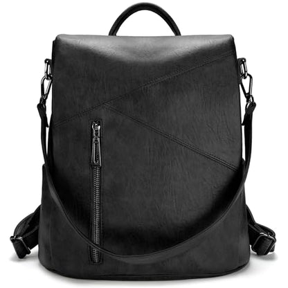 molshine Backpack,Fashion Casual Travel PU Leather Daypack Bag Shoulder Rucksack Handbags for Women HB041 - color: Black