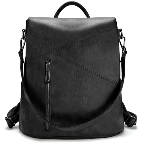 molshine Backpack,Fashion Casual Travel PU Leather Daypack Bag Shoulder Rucksack Handbags for Women HB041 - color: Black