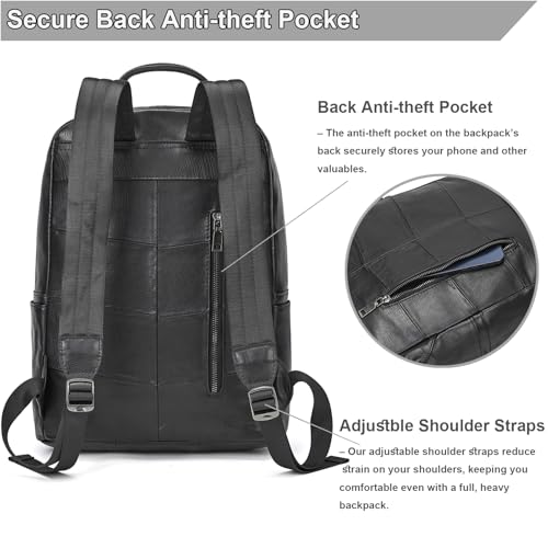Genuine Leather Backpack for Men & Women - 15.6 Inch Laptop Backpack, Durable Business Commute Bag with Multi-Pockets for Travel & Office - color: Y80&15y Black