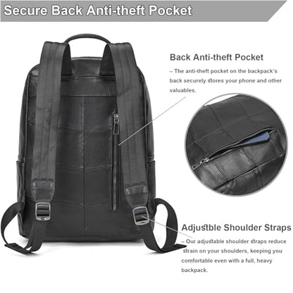 Genuine Leather Backpack for Men & Women - 15.6 Inch Laptop Backpack, Durable Business Commute Bag with Multi-Pockets for Travel & Office - color: Y80&15y Black