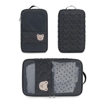 Baby Diaper Bag Organizer Pouches - 2 Pack Waterproof Pod Hanging Diaper Bag Cute Bear Mesh Bag Reusable, Washable or Baby Cloth Diapers - color: Black