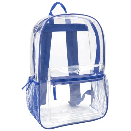 Trail maker Clear Backpack Heavy Duty with Padded Straps, Side Pockets for Kids, Boys, Girls, School, Stadium Approved Events - color: Blue