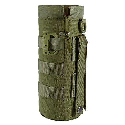 FRTKK Tactical MOLLE Water Bottle Pouch with Drawstring Open Top & Mesh Bottom, Military Water Bottle Holder Bag Sports Travel Hydration Carrier - color: Army Green-1 Pack
