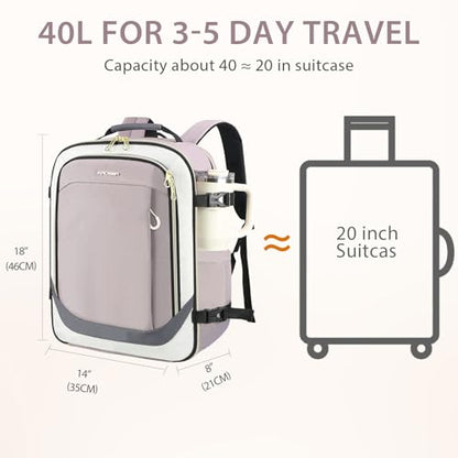 KROSER Laptop Backpack Large Computer Backpack Fits up to 17 Inch Laptop Water-Repellent 40L Travel Backpack Casual Daypack for Business/College/Women/Men-Beige/Dusty Pink/Grey - color: Beige/Dusty Pink/Grey