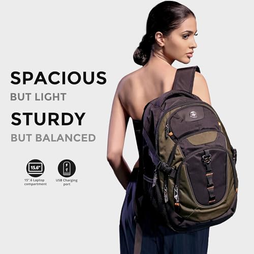 Swissdigital Design Laptop Backpack with USB Charging Port, Travel Backpack Fits 15.6 inches Computer, 31L College School Backpack for Men, Tan/Black | SD803-34 - color: Tan/Black
