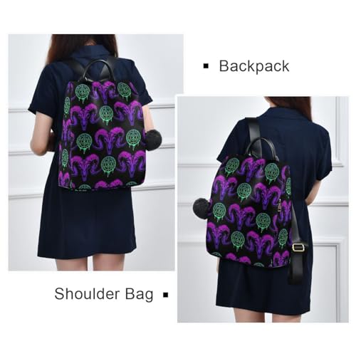 MNSRUU Women Backpack Purse Mystical Ram Skull Backpack for Women Anti-theft Shoulder Bag Carry On Backpack Lightweight Rucksack Fashion Travel Ladies Bags - color: Goth 18