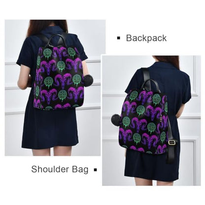 MNSRUU Women Backpack Purse Mystical Ram Skull Backpack for Women Anti-theft Shoulder Bag Carry On Backpack Lightweight Rucksack Fashion Travel Ladies Bags - color: Goth 18