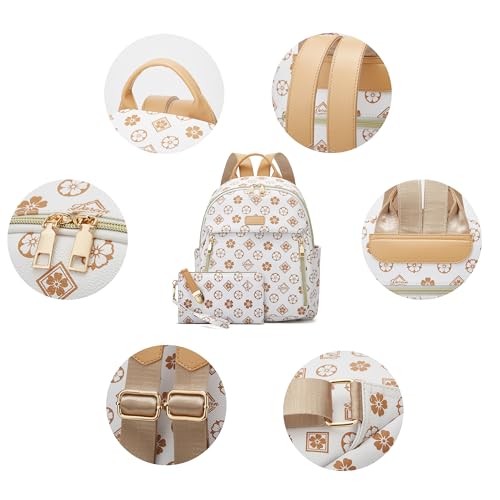 Makes Mini Backpack for Women, Stylish Daypack Purse Handbag Small Casual Daily Travel Bag, Lady Girls Gifts for Work School, 2pcs Sets - color: Beige Flower