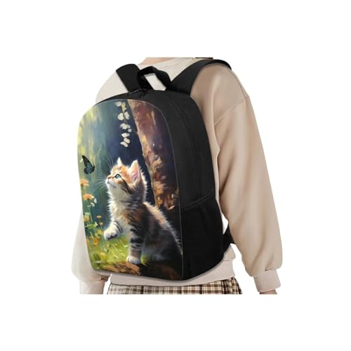 Cute Cat School Backpack Set for Girls Boys Daisy Butterfly Backpack with Lunch Box Pencil Case Water Bottle Holder Elementary Middle Bookbag for Students Back to School Gifts - color: Cute Cat Daisy Butterfly
