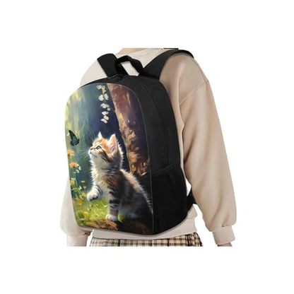 Cute Cat School Backpack Set for Girls Boys Daisy Butterfly Backpack with Lunch Box Pencil Case Water Bottle Holder Elementary Middle Bookbag for Students Back to School Gifts - color: Cute Cat Daisy Butterfly
