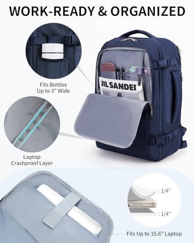 ECOHUB 17" Small Unisex Travel Backpack United Airlines Approved 17x10x9 Friendly Suitcase Anti-Theft Lockable Zippers Style Personal Item Bag Travel Essentials with 12 Pockets Water Resistant, Blue - color: Blue, size: 17 inch underseat