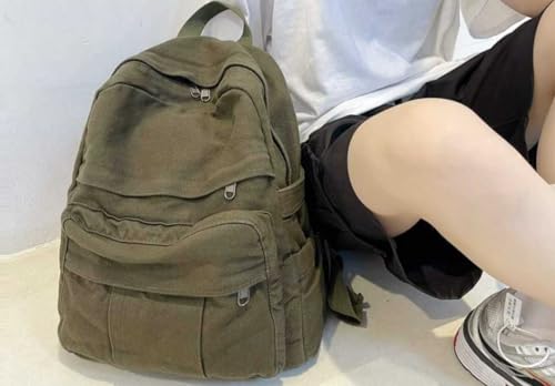 MaxxCloud Women's Heavy Cotton Canvas Laptop Backpack Lightweight Casual Hiking Daypack Travel Bag - color: Army Green