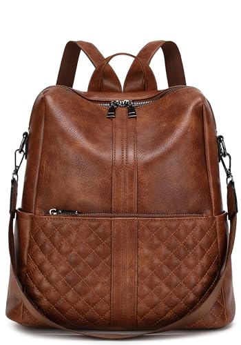 sqlp Fashion Backpack Purse for Women Faux Leather Ladies Handbags - color: Brown, size: Large