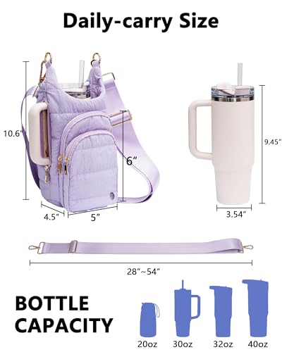 Water Bottle Holder with Strap for 30/32 oz, Crossbody Water Bottle Carrier Bag with RFID Blocking Phone Pocket - color: Purple