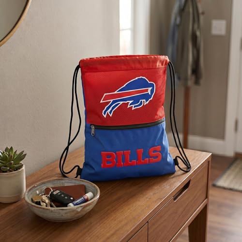 FOCO Buffalo Bills Big Logo Drawstring Backpack with Zippered Pocket – Limited Edition Bills Bag – NFL Gear – Show Your Team Spirit with Officially Licensed Baltimore Ravens Fan Gear - color: Buffalo Bills