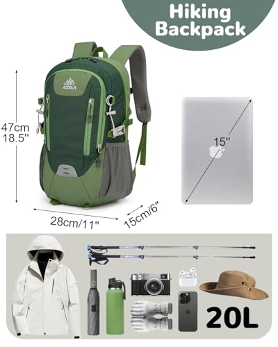 20L Small Reflective Hiking Backpack with Padded Straps for Men Women, Lightweight Travel Daypack, Green - color: Dark Green