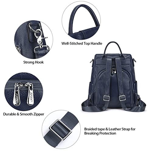 S-ZONE Leather Backpack Purses for Women Antitheft Rucksack Shoulder Bag Medium - color: Blue