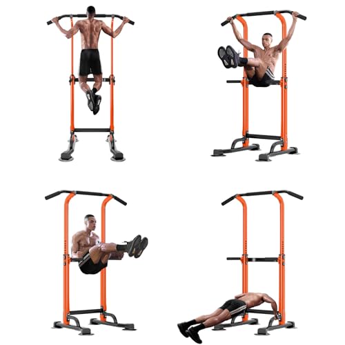 SogesPower Power Tower Dip Station Pull Up Bar for Home Gym Adjustable Height Strength Training Workout Equipment,Pull Up Bar Station - color: Orange