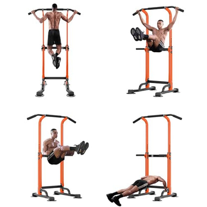 SogesPower Power Tower Dip Station Pull Up Bar for Home Gym Adjustable Height Strength Training Workout Equipment,Pull Up Bar Station - color: Orange