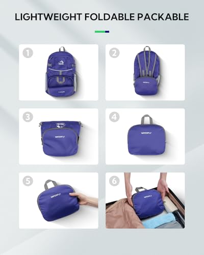 WATERFLY Small Lightweight Packable Hiking Backpack Foldable Travel Daypack - color: E-dark Blue, size: 25L