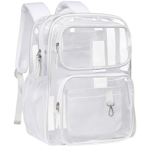 PACKISM Clear Backpack for School - 17 inch Large Heavy Duty Bookbag, Reinforced See Through PVC Transparent Backpack - color: Light White, style: Daypack Backpacks