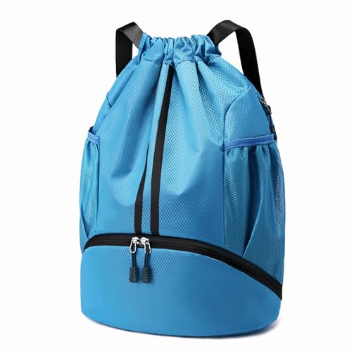 Hoedia Sports Drawstring Backpack - String Swim Gym Bag with Shoes Compartment and Wet Proof Pocket for Women/Men (Sky Blue) - color: Sky Blue, size: Large