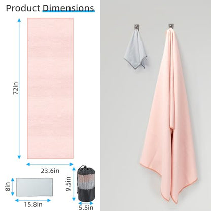 YESLIFE Non-Slip Extra Thick Hot Yoga Towel with One Sweat Towel, Microfiber Sweat Absorbent Yoga Mat Towel with Grip Dot, Pilates Mat, 72" x 24", Pink - color: Pink