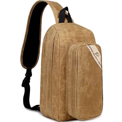 Padwa Lifestyle Khaki Crossbody Camera Bag - Waxed Memory Canvas Compact Camera Sling and Crossbody Bag with Fast Access,Versatile Lightweight Everyday Bag Great for Photographers Travel,Photography - color: Khaki
